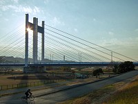 多摩サイ　是政橋。この時間だとまだまだローディは多い