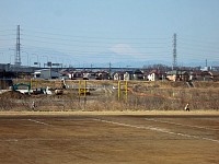 多摩サイ、国立河川敷公園からの霞む富士