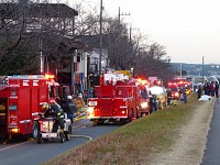 さきほどの現場。帰りには多数の消防車