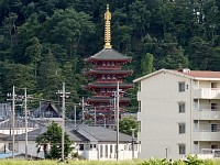 振り返ると高幡不動の塔